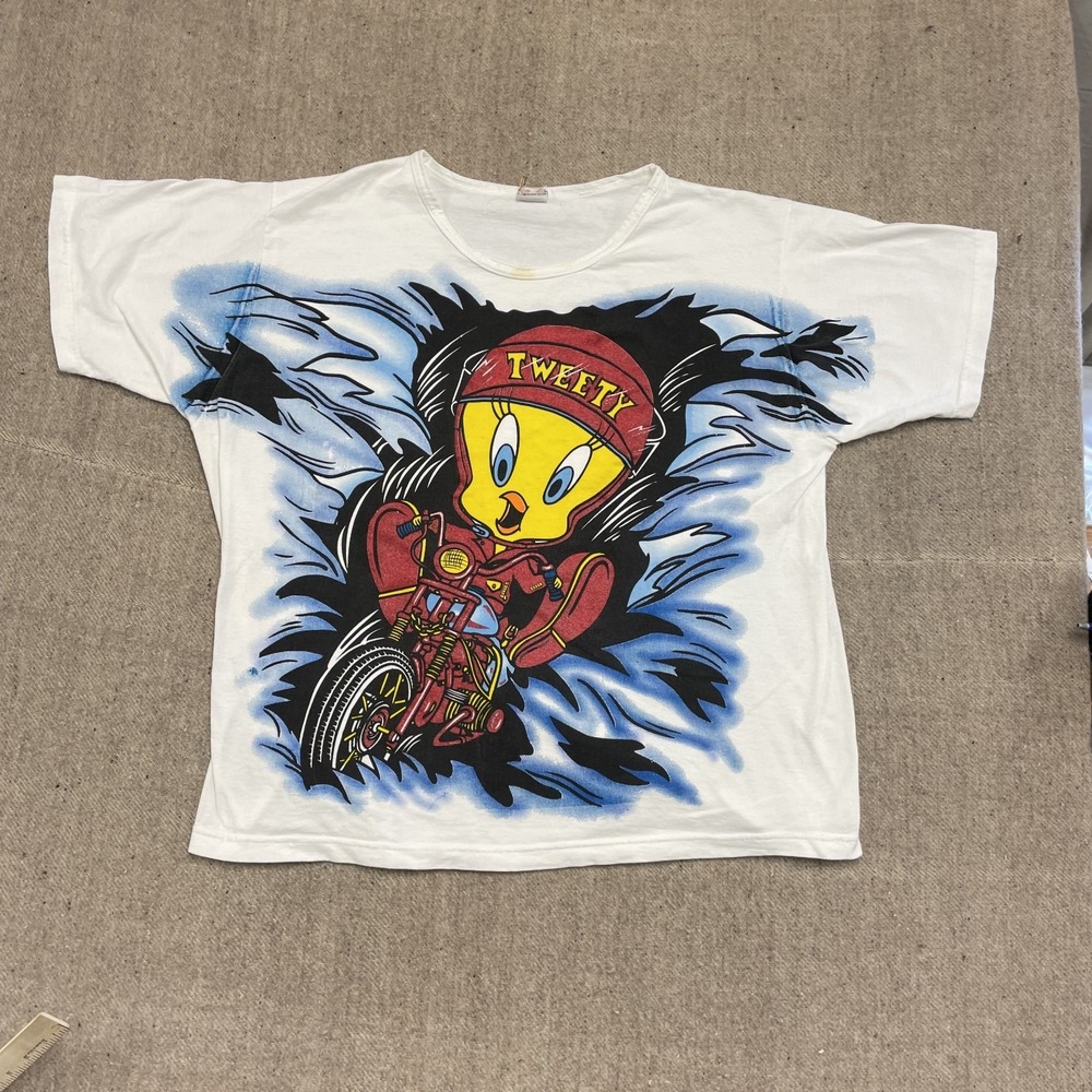 Vintage tweety‎ looney tunes chopper shirt mens xl white 1990s full graphic